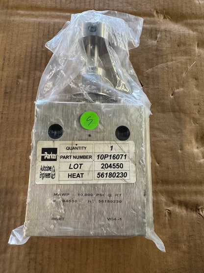 Parker Autoclave Engineers Pipe Needle Valve 10P16071 1 In. Pipe Size 10,000 PSI