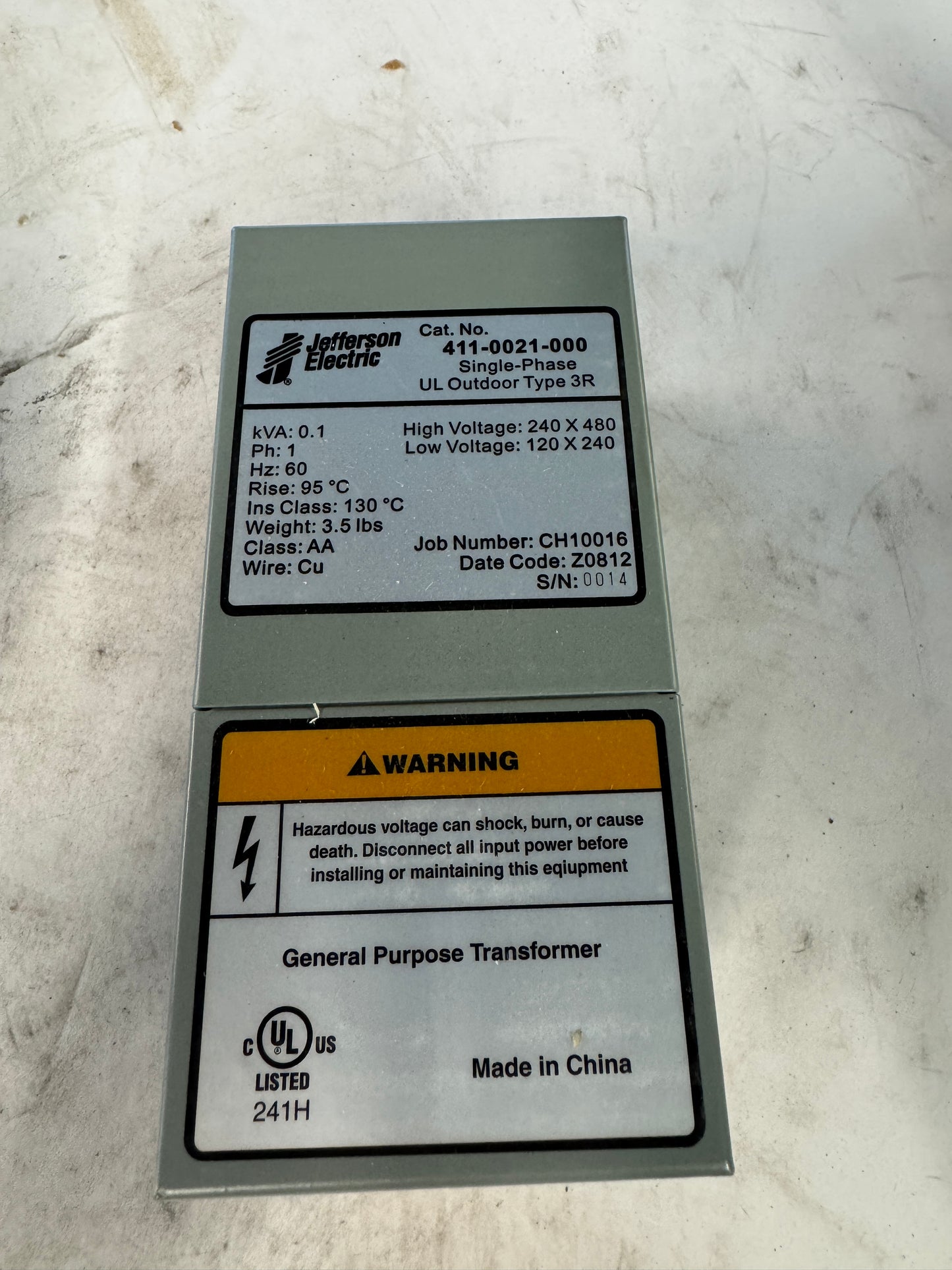 Jefferson Electric General Purpose Transformer 411-0021-000