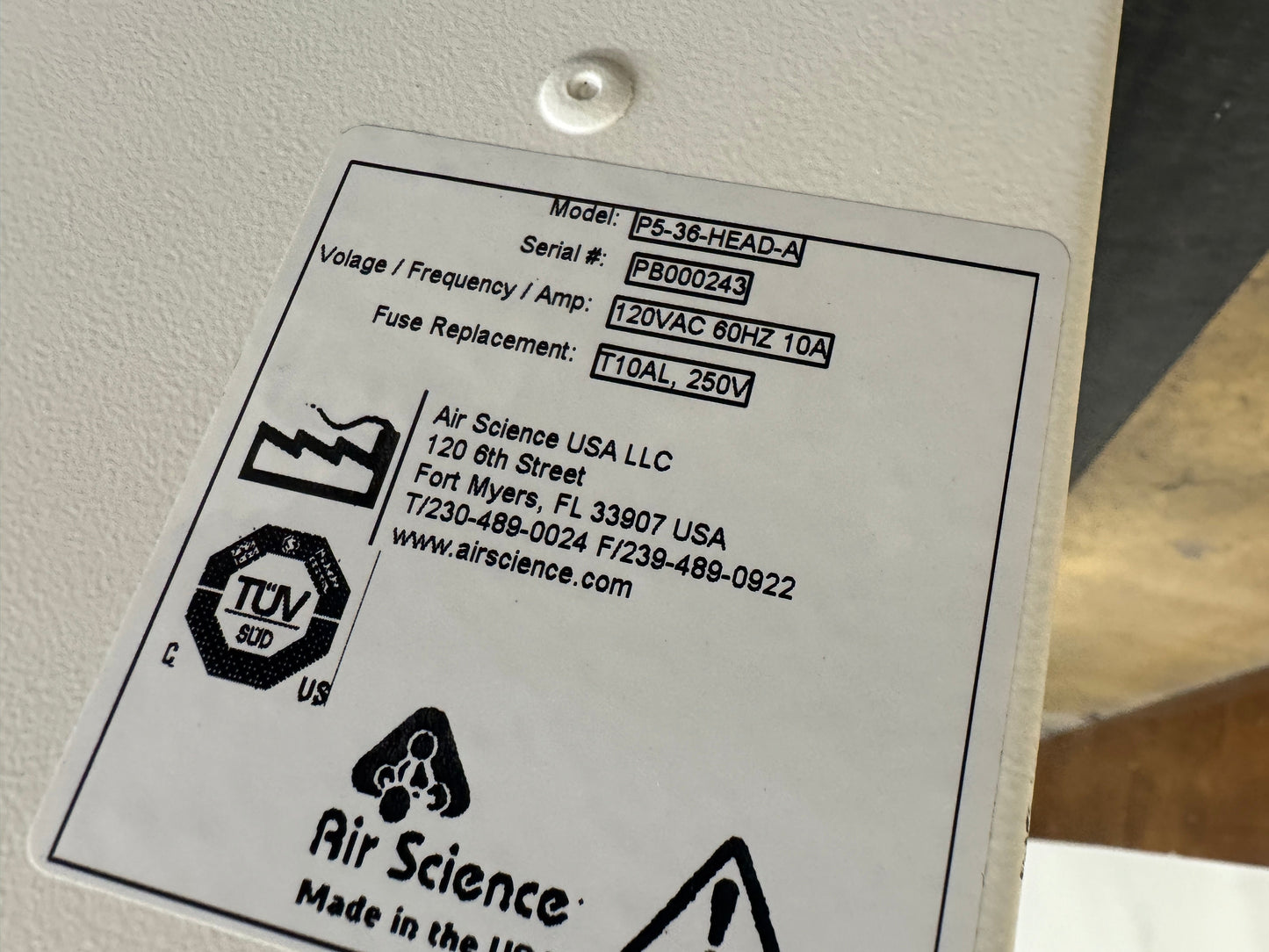 Air Science Ductless Fume Hood P5-36-HEAD-A