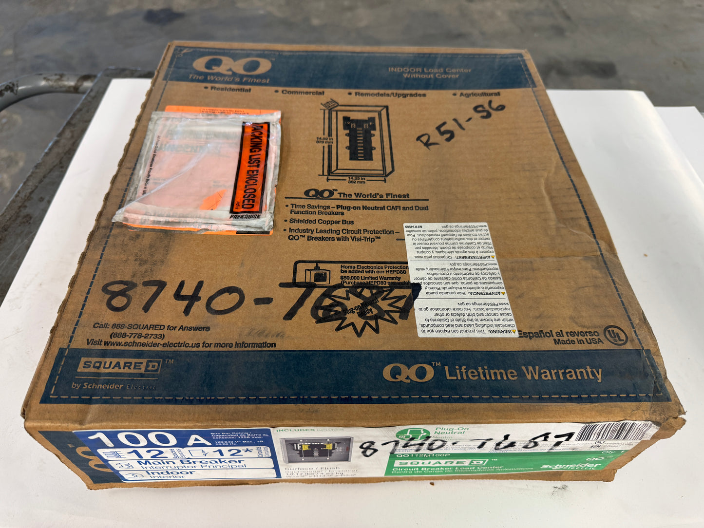Square D Main Breaker Load Center QO112M100P 120/240V