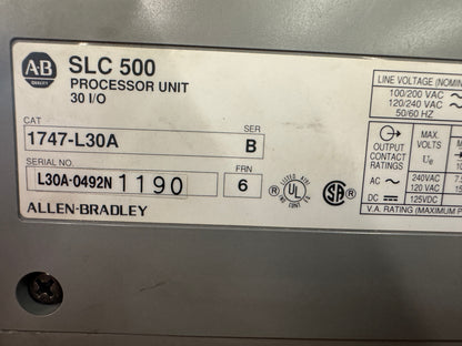 Allen-Bradley 1747-L30A SLC 500 Processor Unit 120/240 VAC