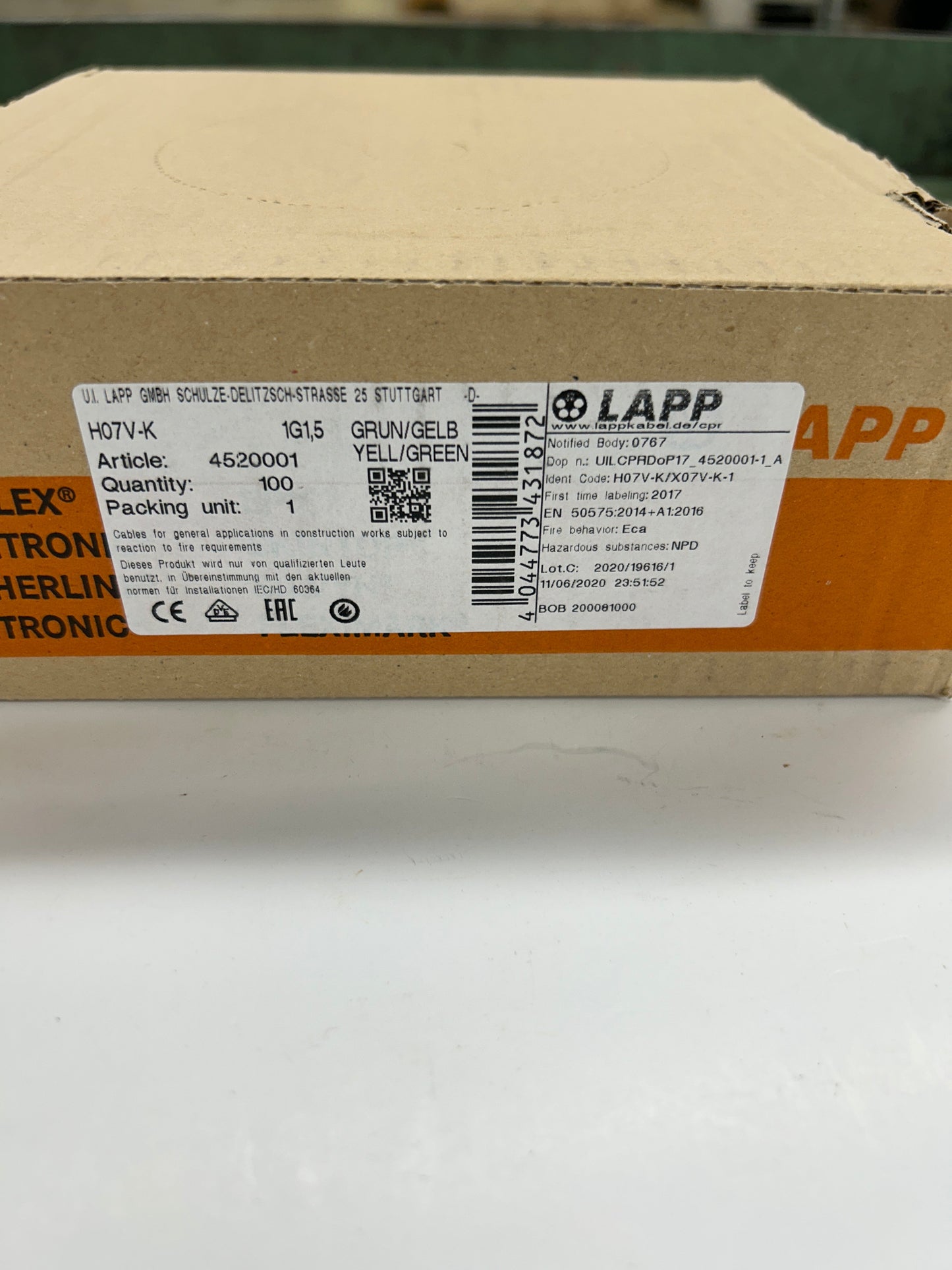 Lapp Hook-Up Wire 4520001 1.5 mm², 16 AWG, 100 m, Green/Yellow