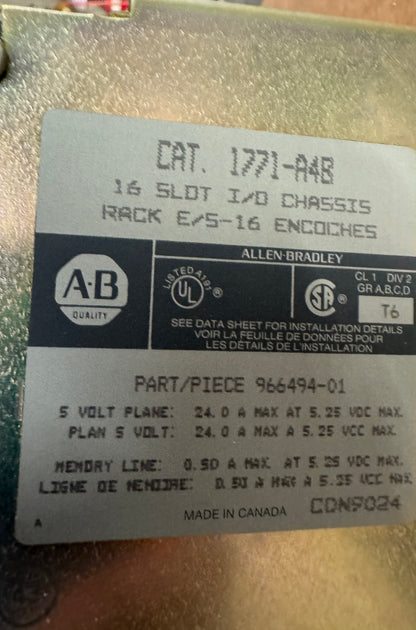 Allen-Bradley I/O Chassis 1771-A4B 5.25 VDC