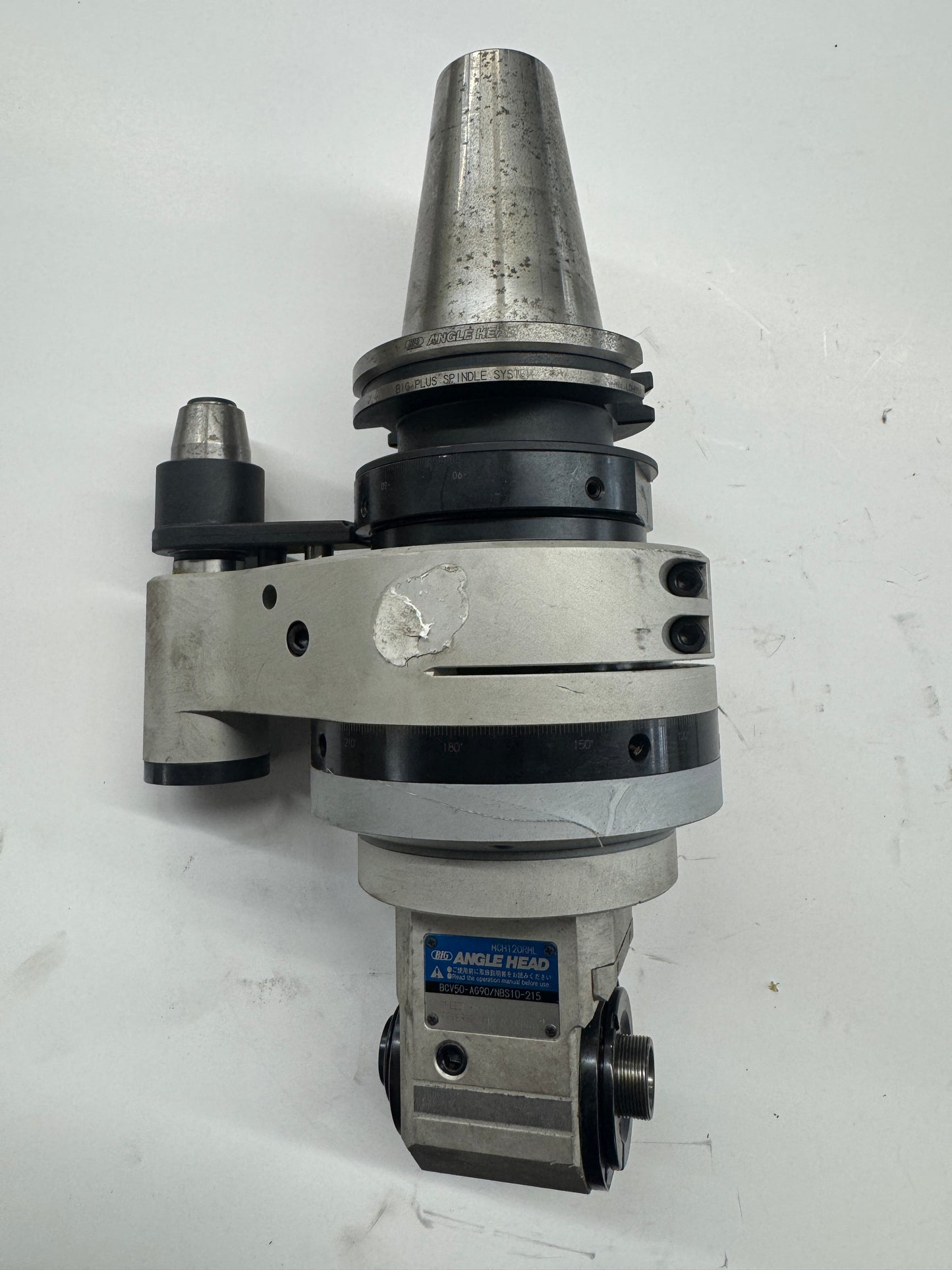Big Daishowa Right Angle Head BCV50-AG90/NBS10-215 | CAT50 | NBS10 Collet Chuck Output, 6,000 RPM Max | Orientation: Radial | Coolant Through