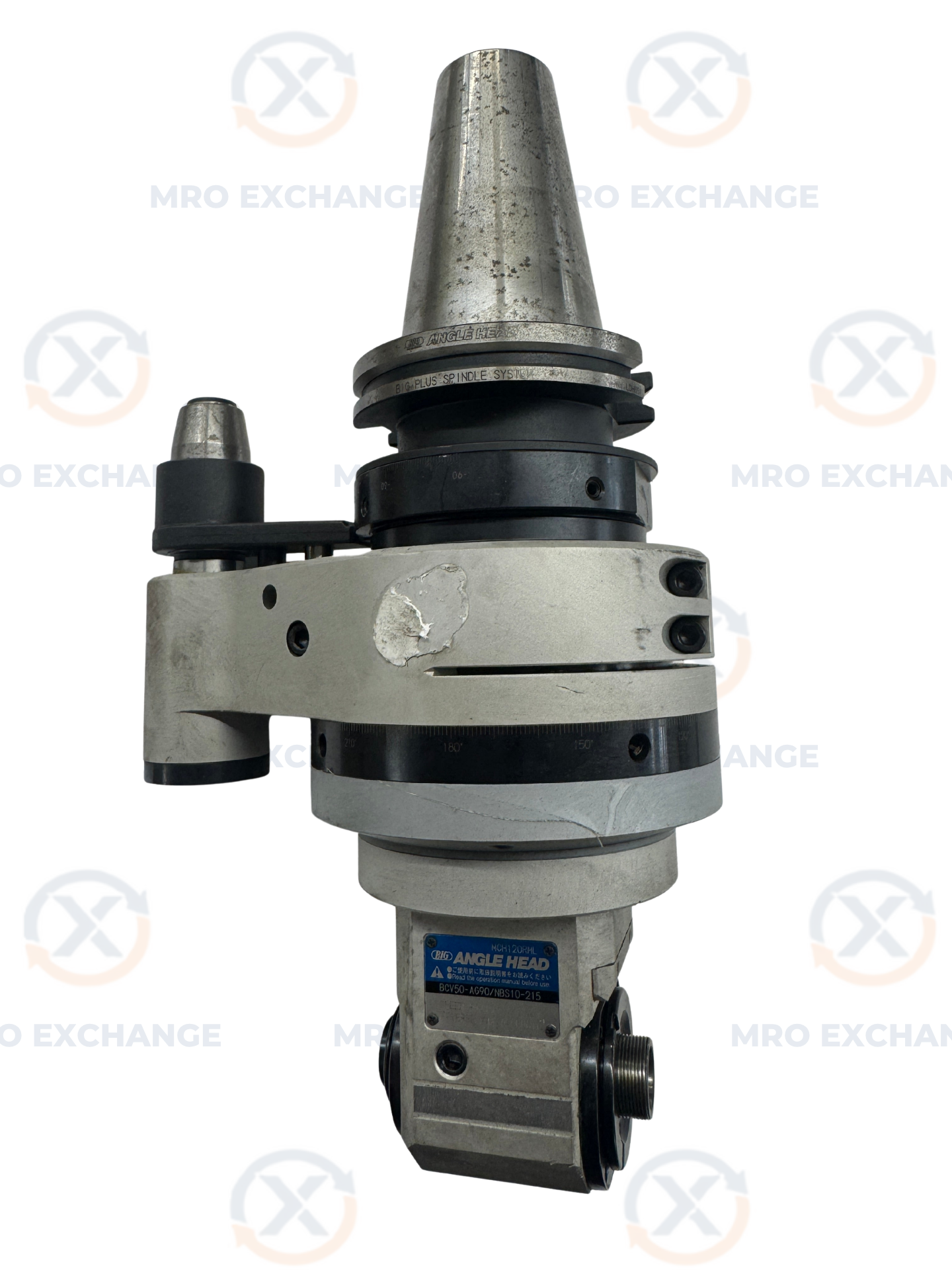 Big Daishowa Right Angle Head BCV50-AG90/NBS10-215 | CAT50 | NBS10 Collet Chuck Output, 6,000 RPM Max | Orientation: Radial | Coolant Through