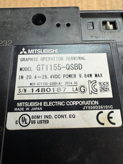Mitsubishi GT1155-QSBD Graphic Operation Terminal HMI 24 VDC Untested Surplus 1773