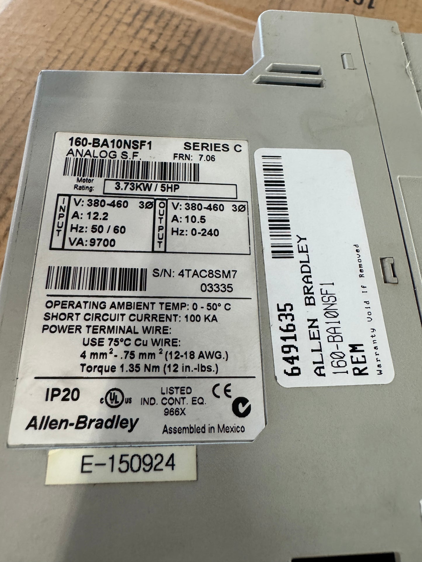 Allen-Bradley AC Drive 160-BA10NSF1 - 5 HP Variable RPM