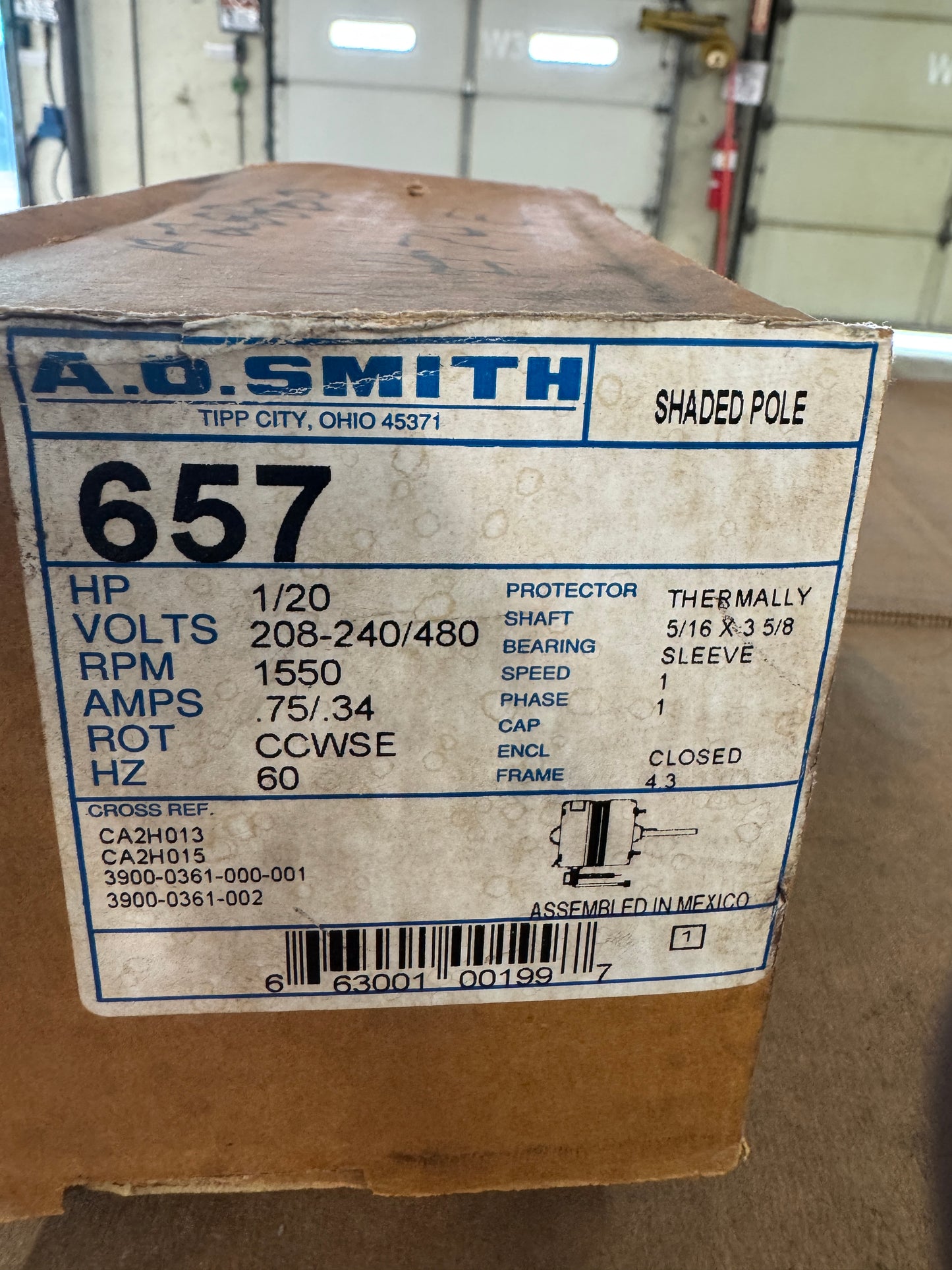 A.O. Smith Shaded Pole Motor CA2H021N m02476 - Variable 1500 RPM