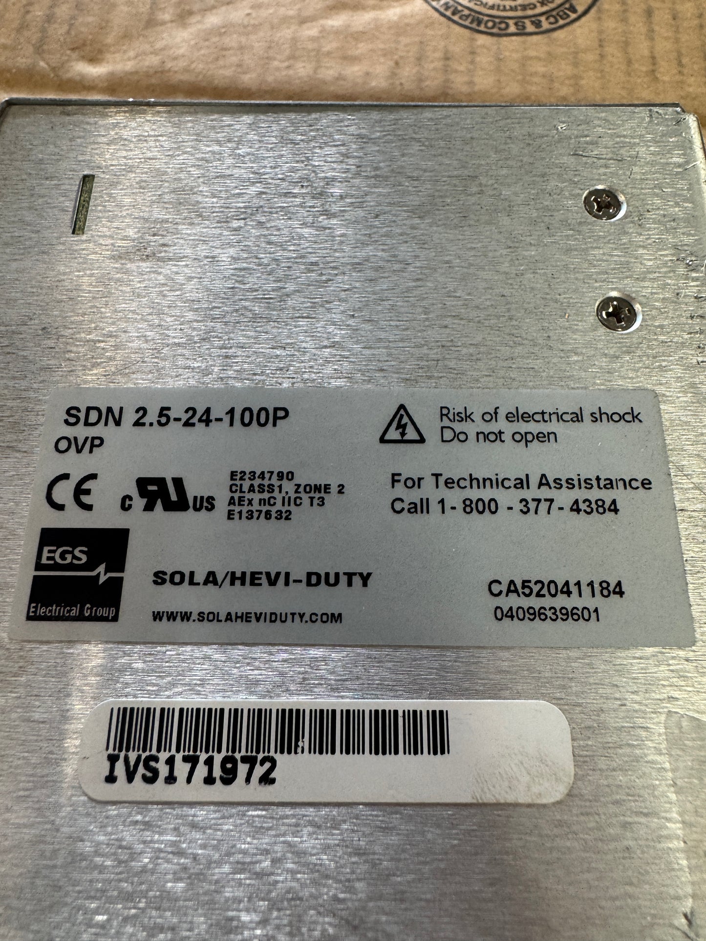 Sola/Hevi-Duty SDN 2.5-24-100P DIN Rail Power Supply Untested Surplus