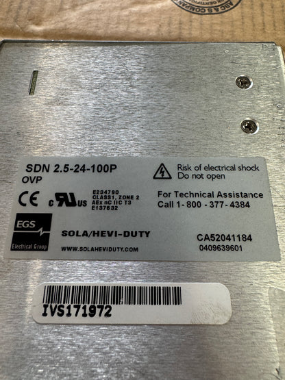 Sola/Hevi-Duty SDN 2.5-24-100P DIN Rail Power Supply Untested Surplus