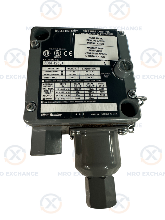 Allen-Bradley Pressure Control Switch 836T-T253J 1/4 In. NPT 12 to 150 Psi Range, 350 Psi Max