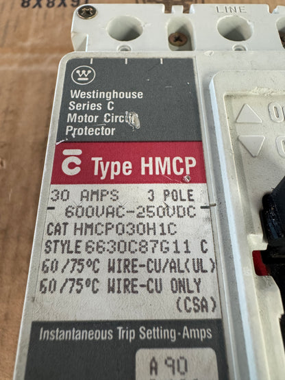 Westinghouse HMCP030H1C Motor Circuit Protector 600VAC / 250VDC Untested Surplus