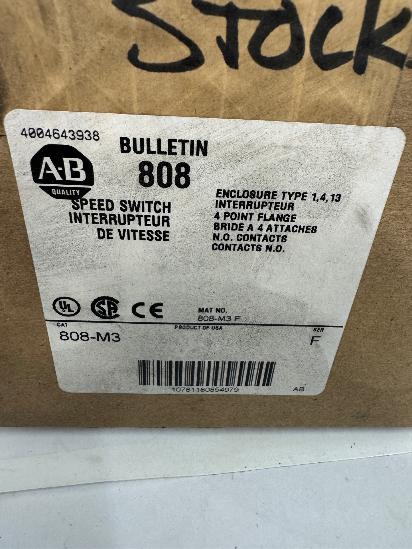 Allen-Bradley Speed Switch 808-M3 600V AC Max