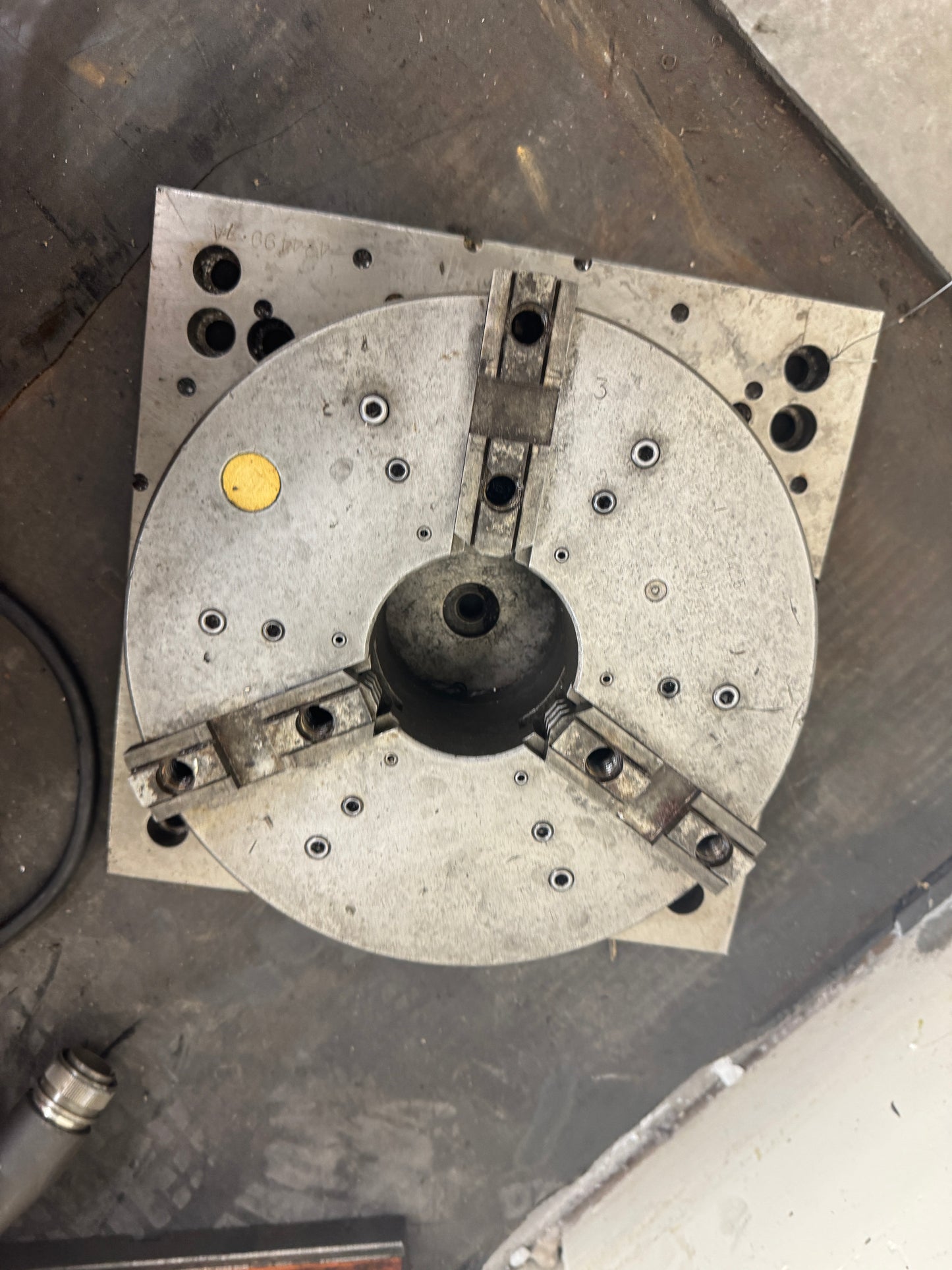 3-Jaw Self-Centering Lathe Chuck with Square Adapter Plate 424499-7A | 10 In. Dia. Chuck, Approx. 4 In. Bore