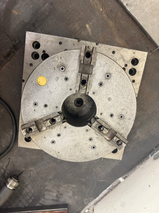 3-Jaw Self-Centering Lathe Chuck with Square Adapter Plate 424499-7A | 10 In. Dia. Chuck, Approx. 4 In. Bore