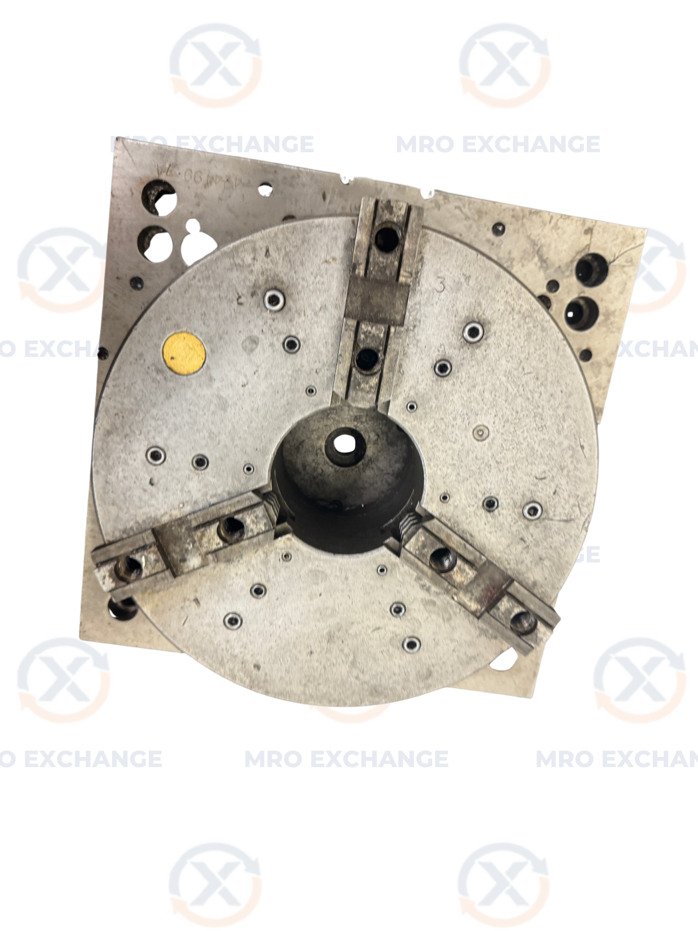 3-Jaw Self-Centering Lathe Chuck with Square Adapter Plate 424499-7A | 10 In. Dia. Chuck, Approx. 4 In. Bore