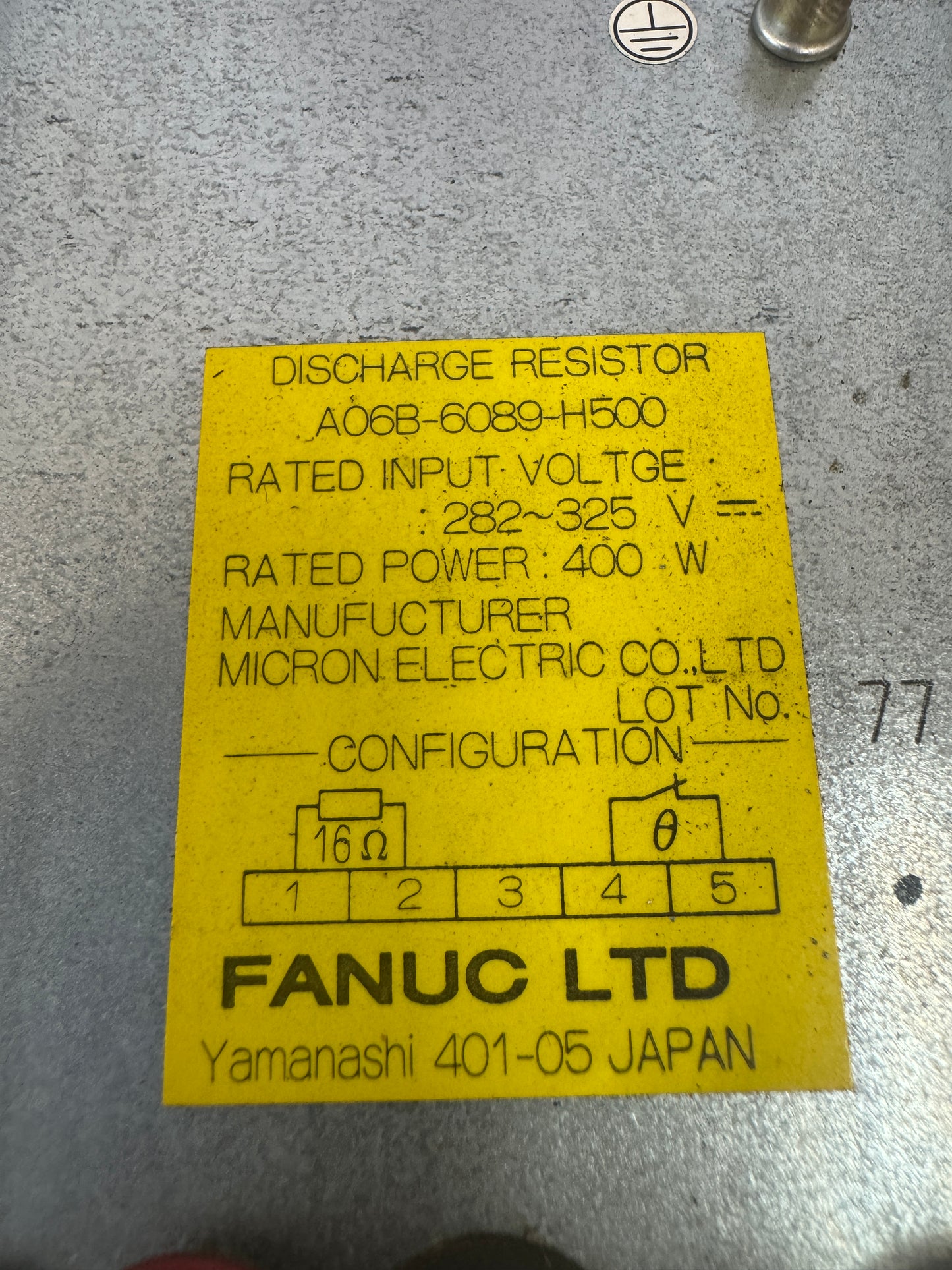 Fanuc Discharge Resistor Unit A06B-6089-H500 282 to 325V DC