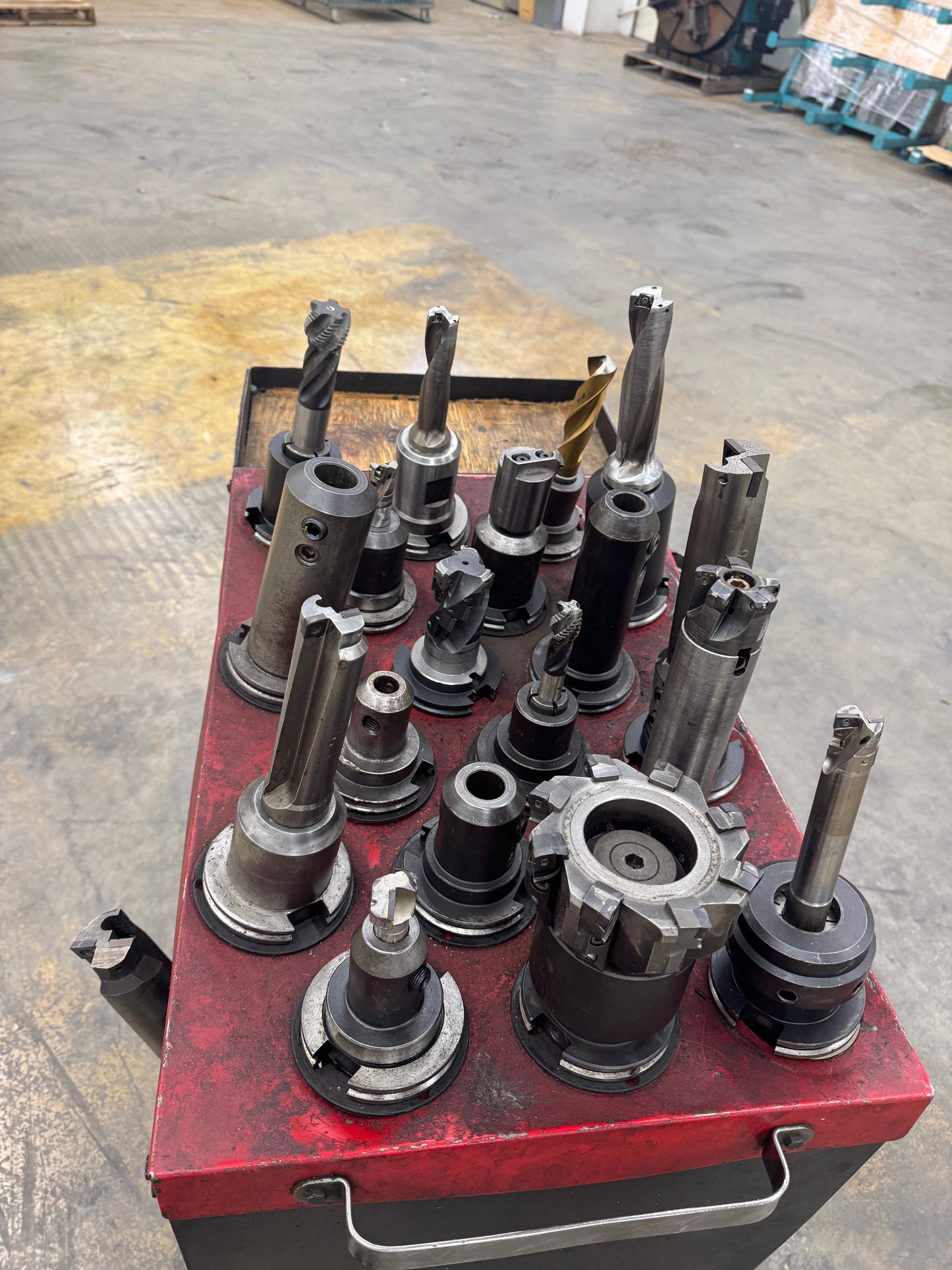 Mixed CAT50 Tool Holder Lot with Tooling and Cart | CAT50