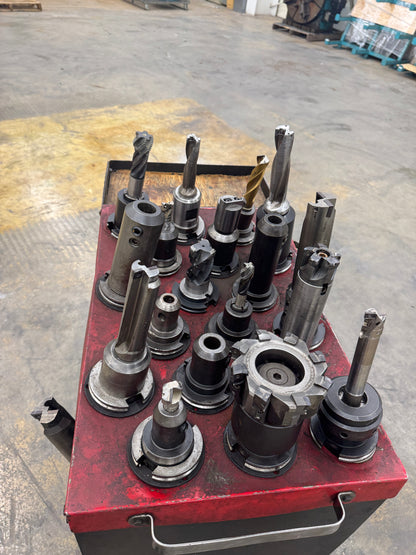 Mixed CAT50 Tool Holder Lot with Tooling and Cart | CAT50