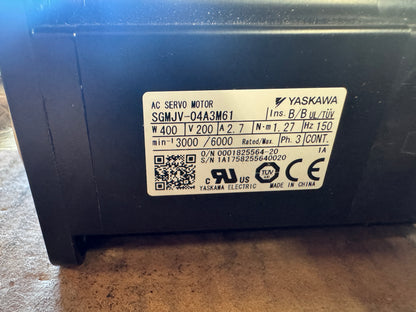 Yaskawa AC Servo Motor SGMJV-04A3M61 - 1 HP 3000 RPM