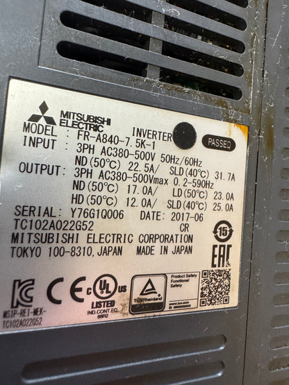 Mitsubishi Electric FR-A840-7.5K-1 Variable Frequency Drive Untested Surplus