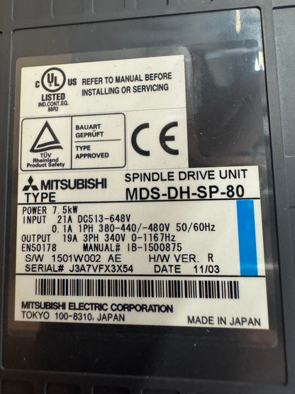 Mitsubishi MDS-DH-SP-80 Spindle Drive Unit 400V Untested Surplus