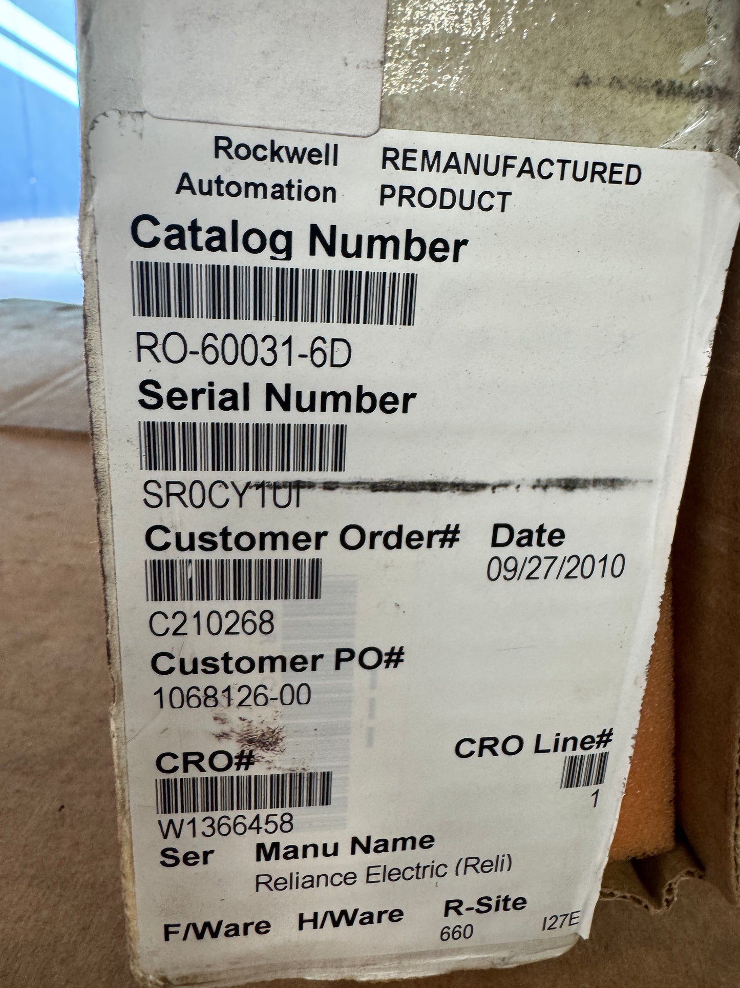Reliance Electric Resolver and Drive I/O Module R0-60031-6D 02505