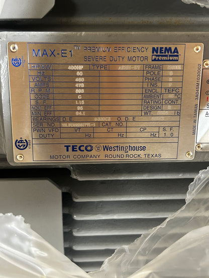 MODEL CHECK PLS - TECO Westinghouse AC Motor EPY4008 - 400 HP 900 RPM
