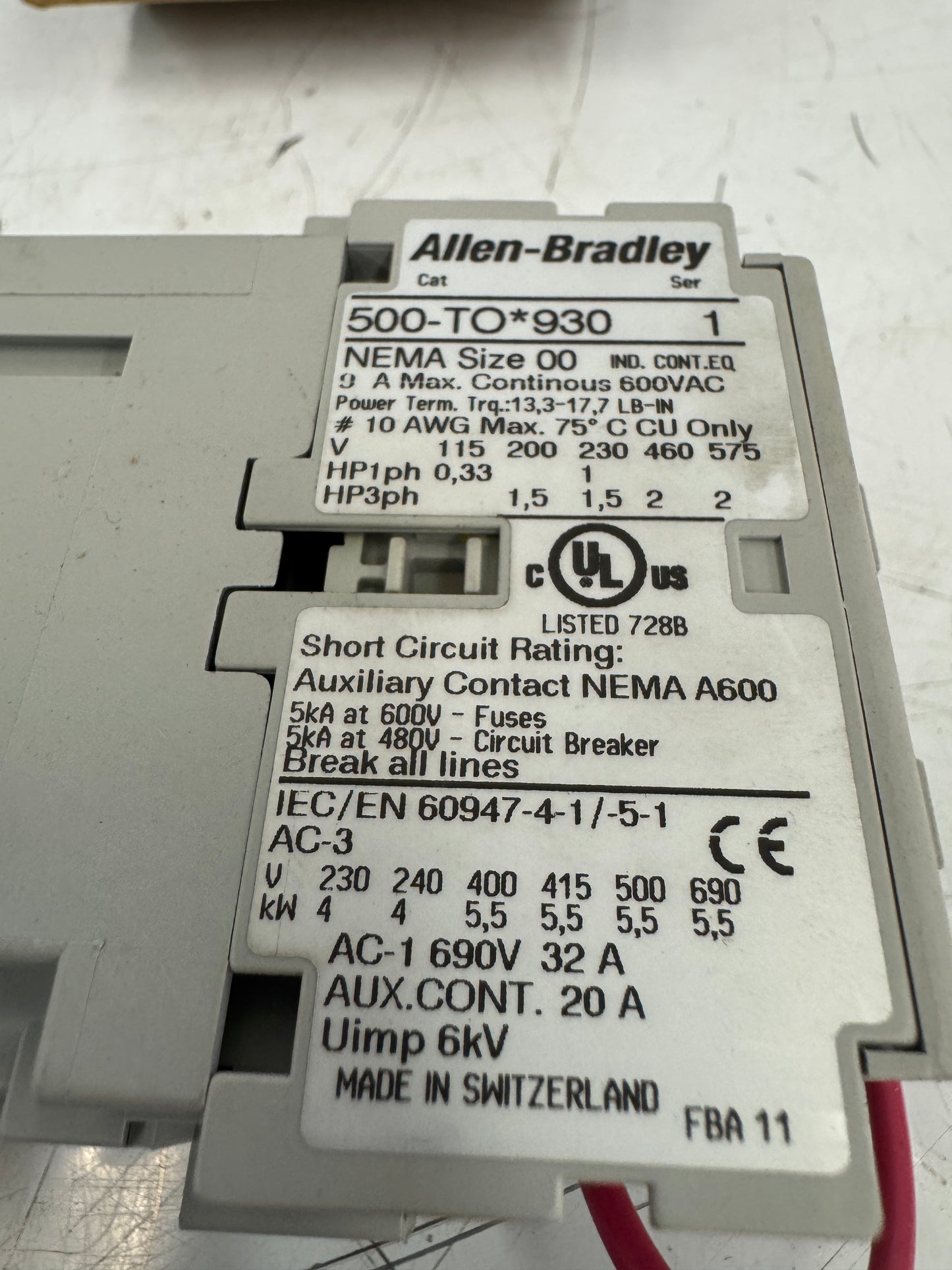 Allen-Bradley Contactor 500-TO*930 600 VAC MAX m00431