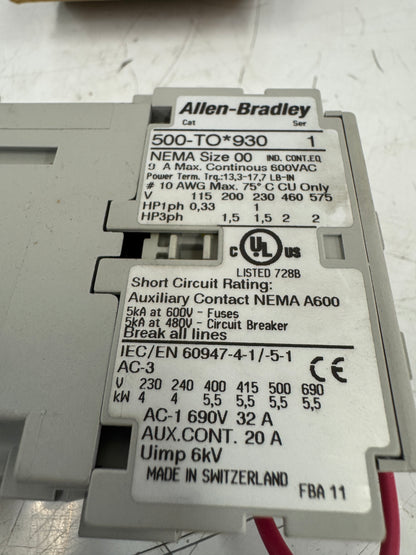 Allen-Bradley Contactor 500-TO*930 600 VAC MAX m00431
