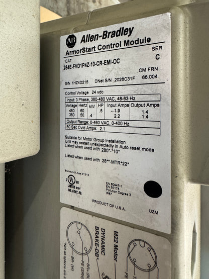 Allen-Bradley 284E-FVD1P4Z-10-CR-EMI-OC ArmorStart Distributed Motor Controller 380 to 480V AC