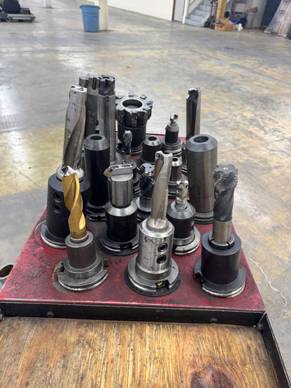 Mixed CAT50 Tool Holder Lot with Tooling and Cart | CAT50