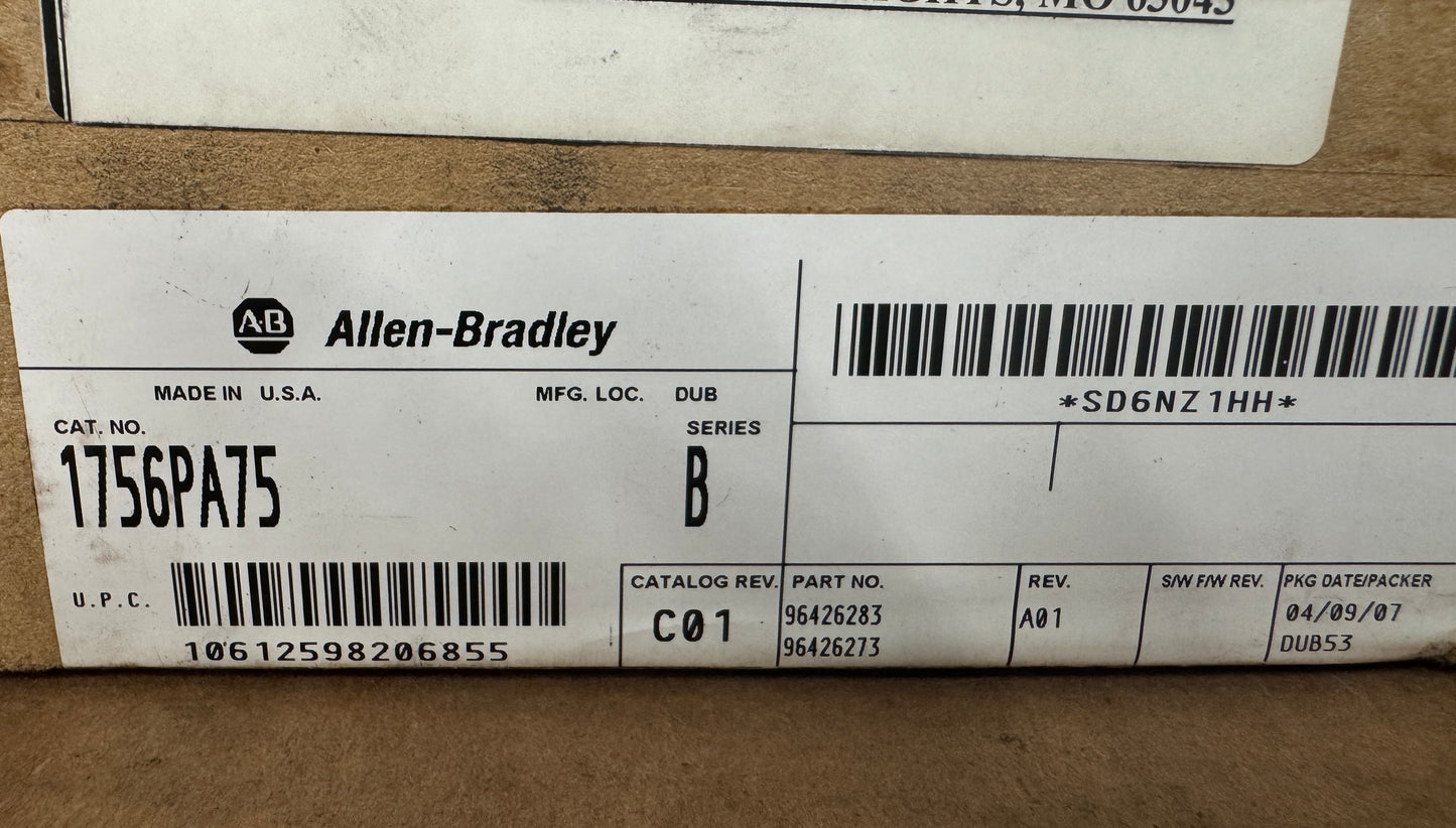 Allen-Bradley ControlLogix AC Power Supply 1756-PA75 85 to 265 VAC