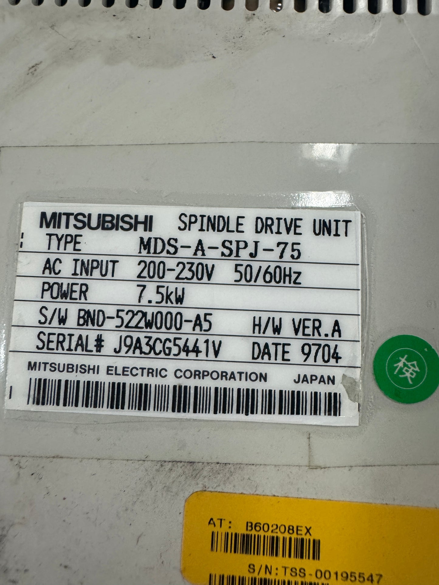 Mitsubishi Electric Spindle Drive Unit MDS-A-SPJ-75 200-230V AC