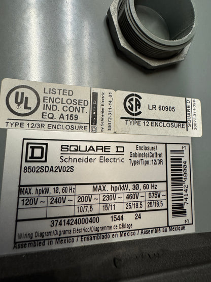 Square D Enclosed AC Magnetic Contactor 8502SDA2V02S