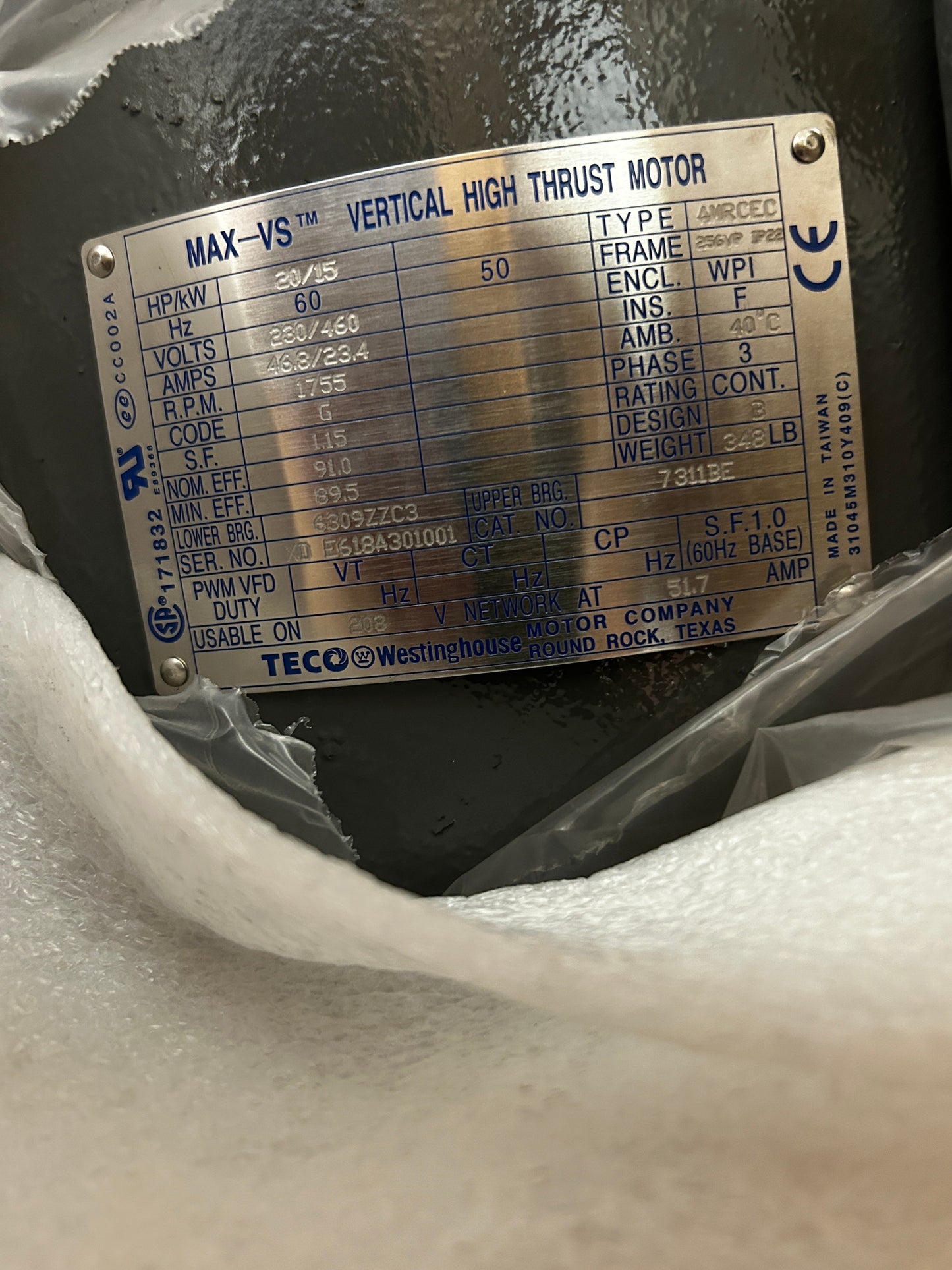 TECO Westinghouse AC Motor 4MRCEC - 20 HP 1800 RPM