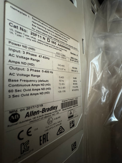 Allen-Bradley VFD AC Drive 20F11ND065AA0NNNNN 480V AC, 3 Phase