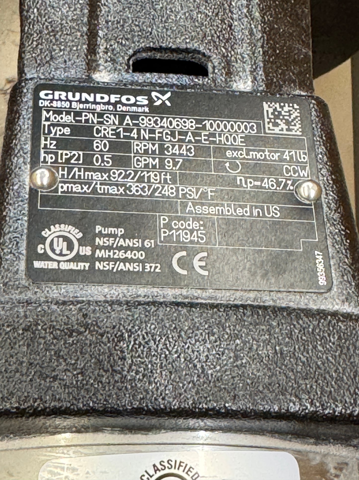Grundfos CR1-4 N-FGJ-A-E-HQQE Vertical Multistage Centrifugal Pump