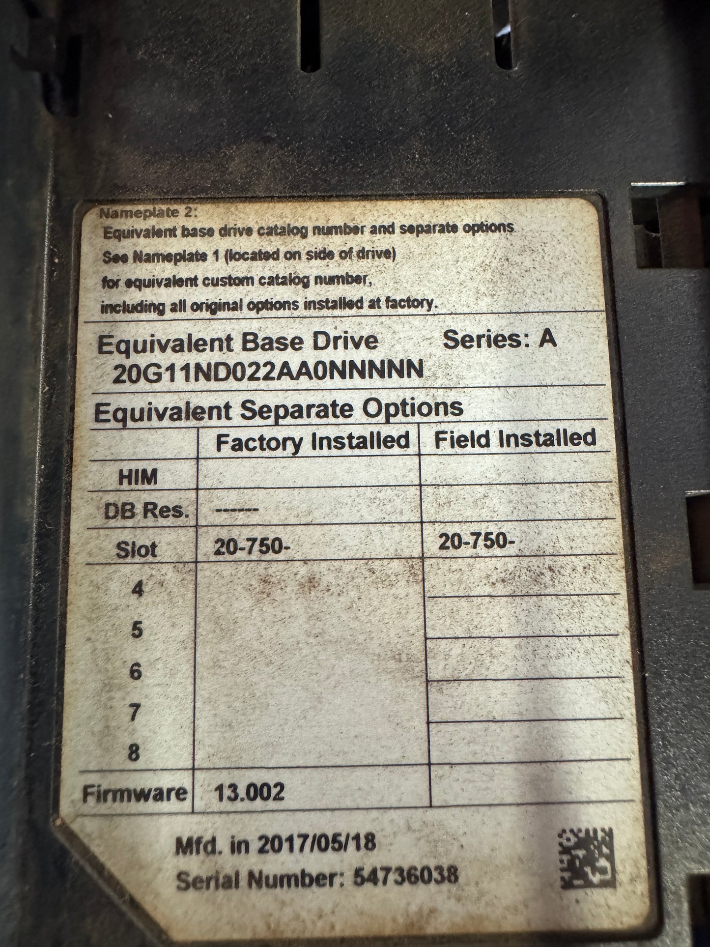 Allen-Bradley 20G11ND022AA0NNNNN Variable Frequency Drive 480V AC, 3-Phase