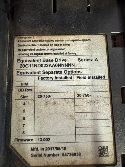 Allen-Bradley 20G11ND022AA0NNNNN Variable Frequency Drive 480V AC, 3-Phase