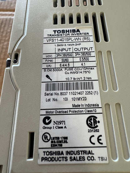 Toshiba VFD VFS11-4015PL-WN - 2 HP Variable RPM 01658