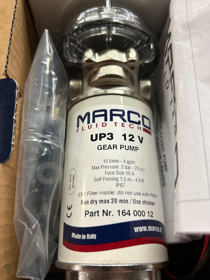 Marco® 164 000 12 UP3 12V Diesel Transfer Bronze Gear Pump, 4 GPM, 3/8 in. NPT, 4.9 ft. Self-Priming