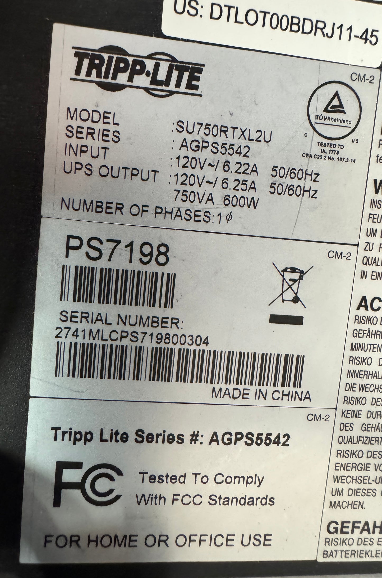 Tripp Lite UPS System SU750RTXL2U