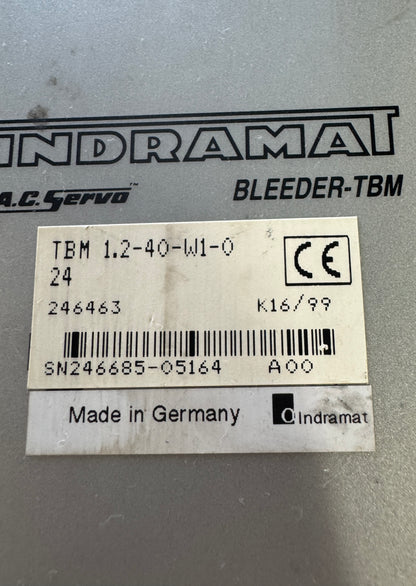 Indramat TBM 1.2-40-W1-0 AC Servo Bleeder Module 24V DC Untested Surplus