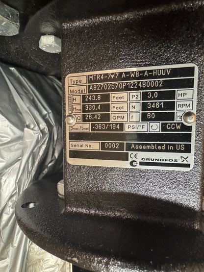 Grundfos Immersible Multistage Coolant Pump MTR4-7/7 A-WB-A-HUUV 363 PSI Max
