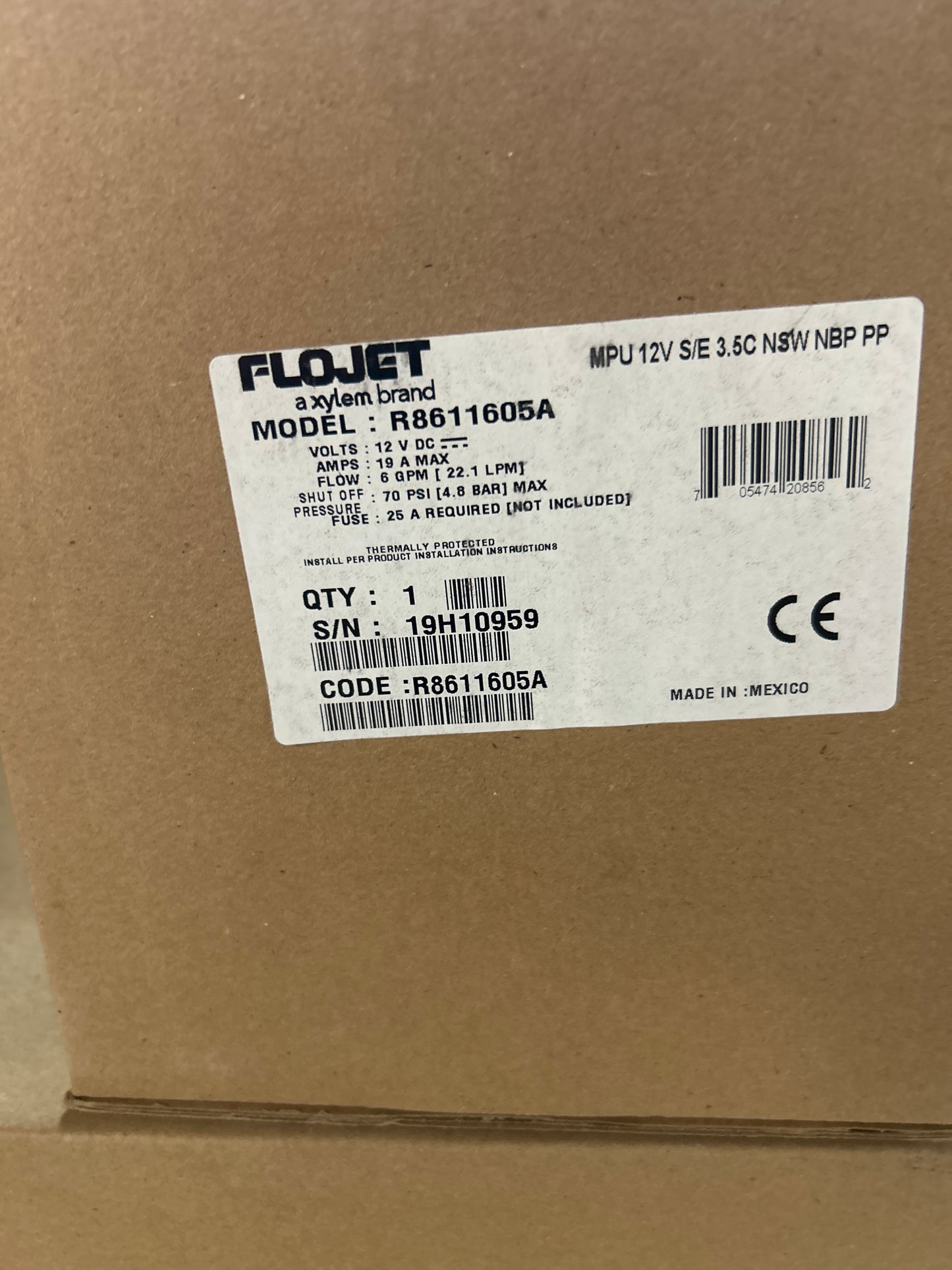 Flojet R8611605A VersiJet High Capacity 12V Diaphragm Pump, 6 GPM, 70 PSI, Polypropylene, Santoprene, Switchless OEM