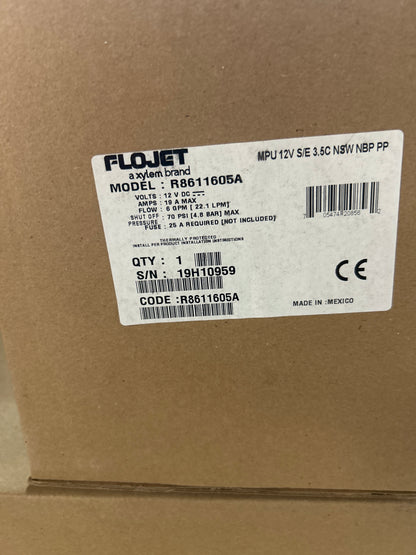 Flojet R8611605A VersiJet High Capacity 12V Diaphragm Pump, 6 GPM, 70 PSI, Polypropylene, Santoprene, Switchless OEM