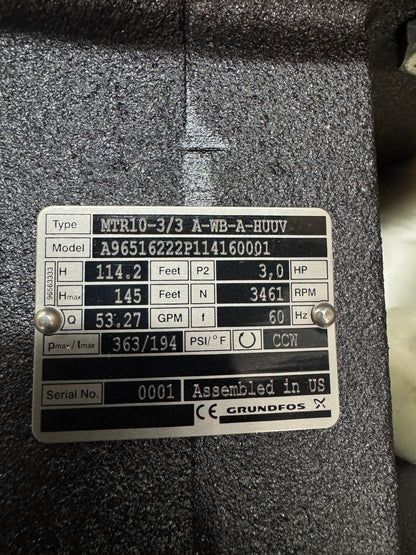 Grundfos Immersible Multistage Coolant Pump MTR10-3/3 A-WB-A-HUUV 2 In. NPT 363 PSI Max