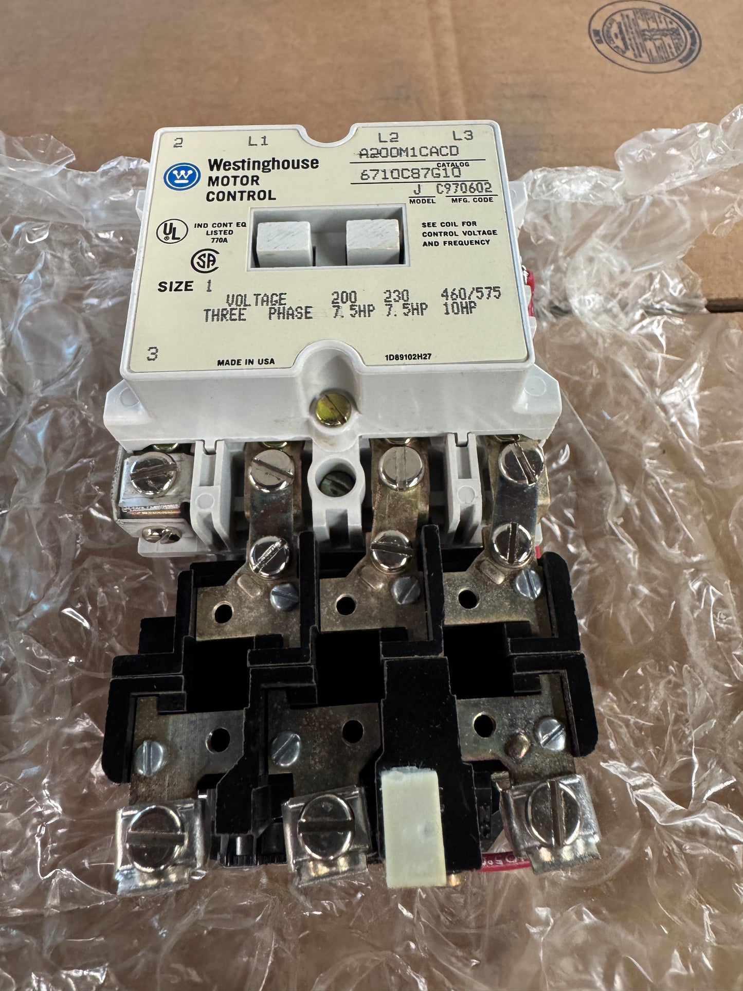 Westinghouse Motor Starter A200M1CACD / 6710C87G10 600V Max, 3 Phase