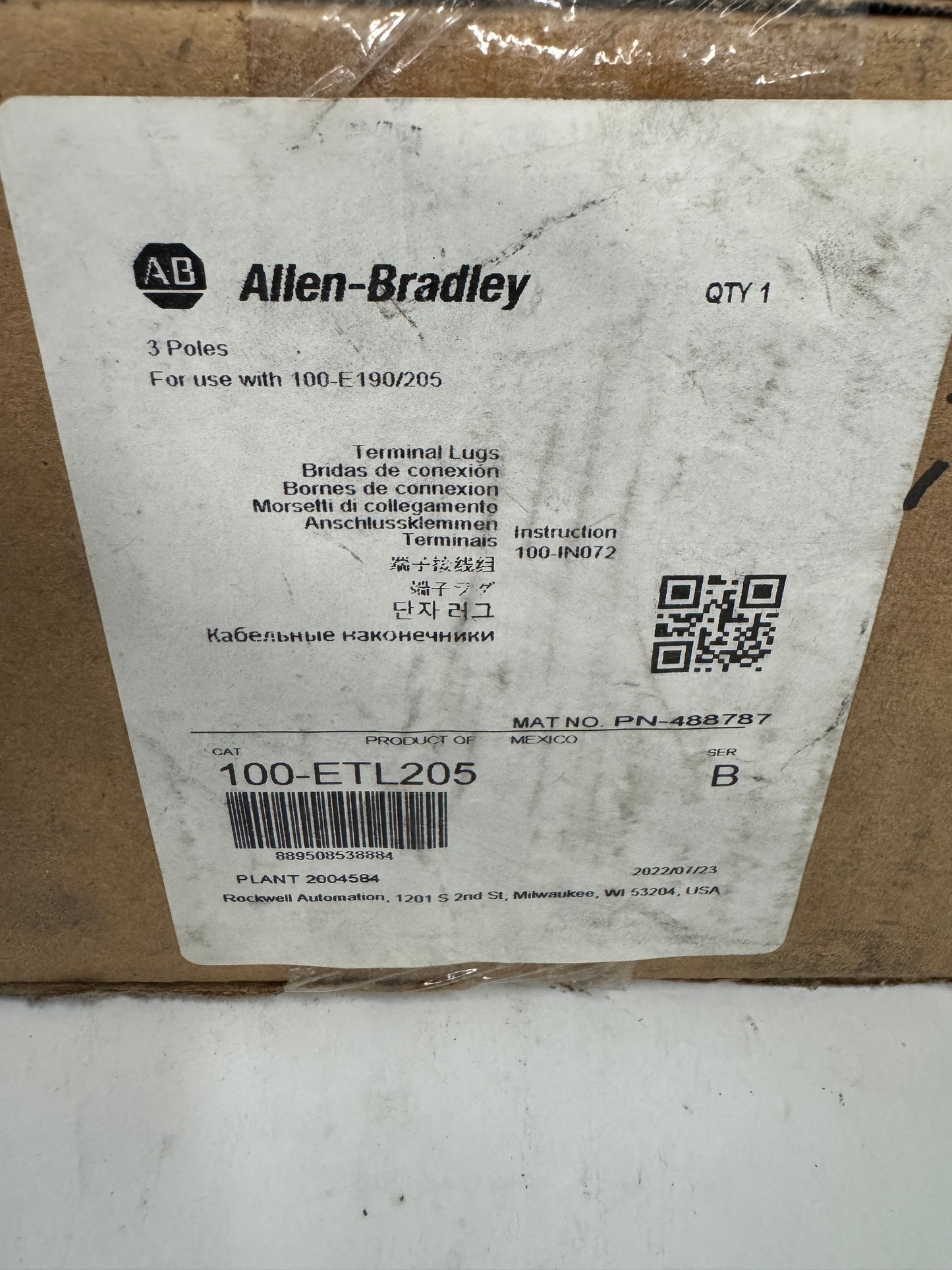 Allen-Bradley Terminal Lugs 100-ETL205